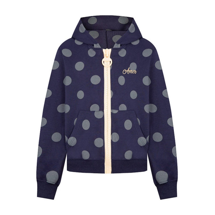 Women's cropped hooded zip jacket with large polka dot pattern and decorative zipper Amarae