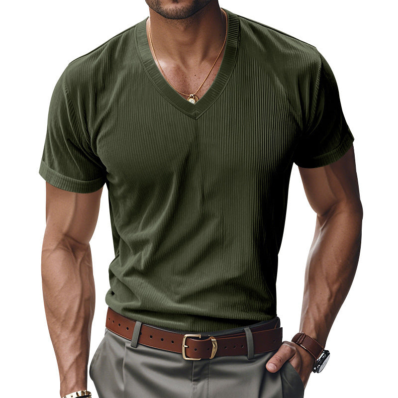 Modern V-neck T-shirt for men in textured material Lune London