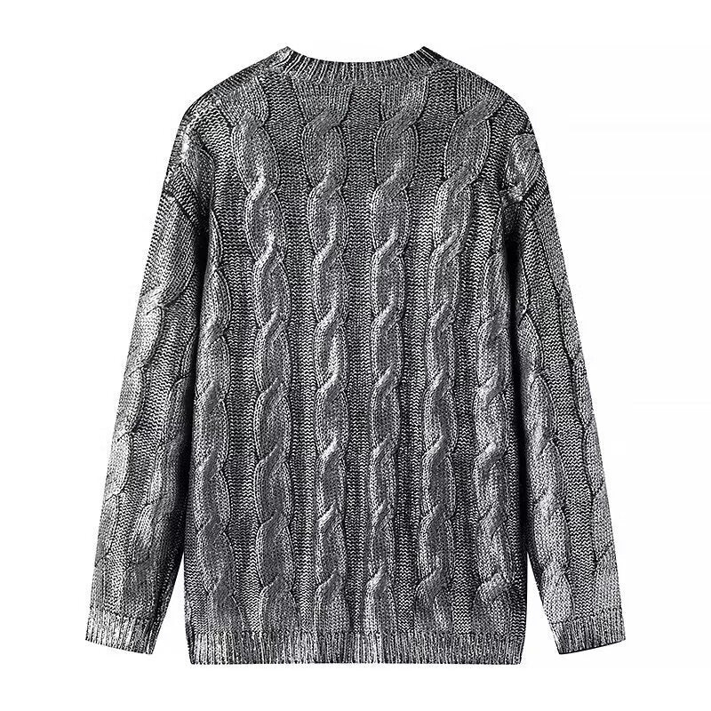 Women Oversized Cable Knit Sweater with Round Neck and Ribbed Cuffs Amarae