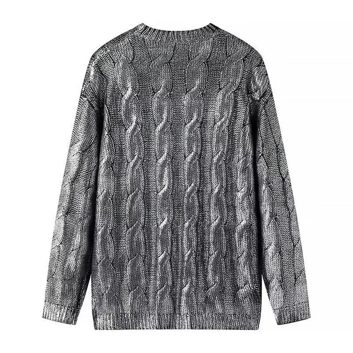 Women Oversized Cable Knit Sweater with Round Neck and Ribbed Cuffs Amarae