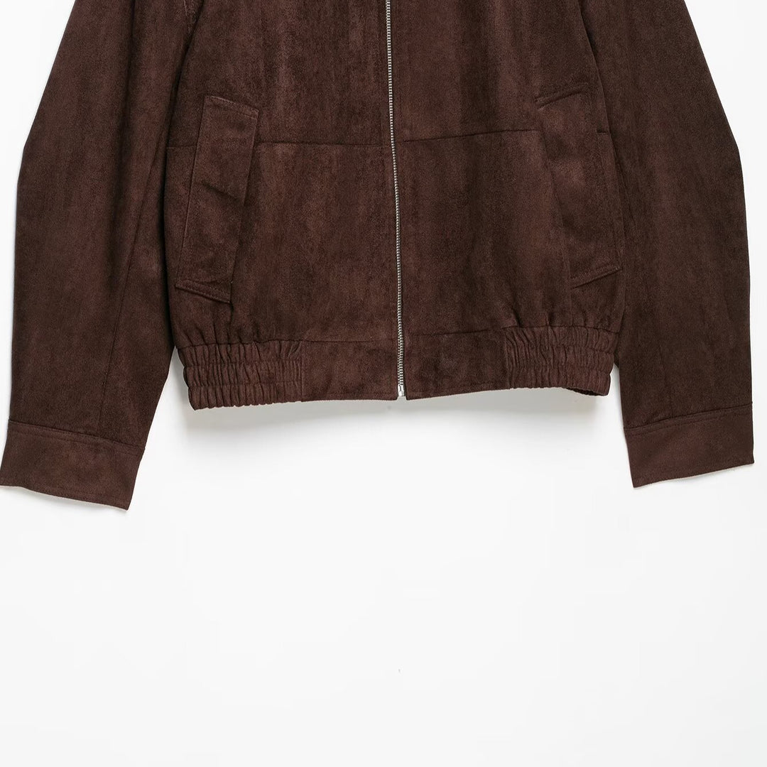 Women's suede look bomber jacket with funnel neck and elastic hem
