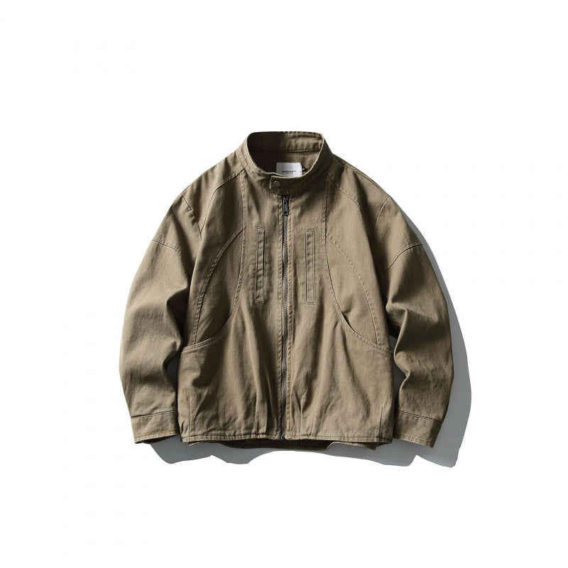 Men's Lightweight Worker Jacket made of Stonewashed Cotton Blend with Stand Collar Amarae