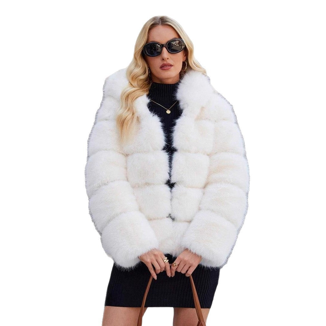 Ladies Trendy Faux Fur Jacket with Hood Lune London