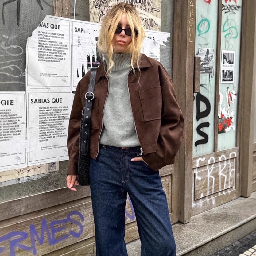 Oversized suede jacket for women with practical pockets Lune London