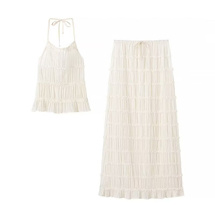 Ladies' set with ruffled t-shirt and maxi skirt Lune London