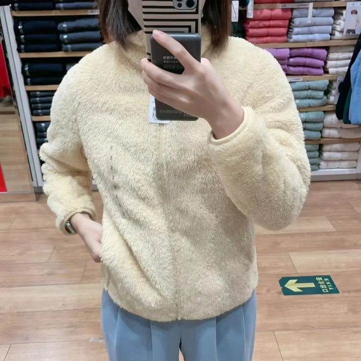 Women Cozy Fleece Jacket with High Collar and Zip Lune London