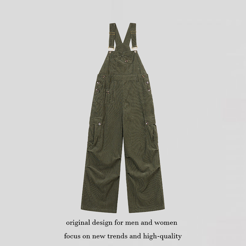 Women's Casual Corduroy Overalls with Wide Leg, Cargo Pockets and Adjustable Straps Amarae