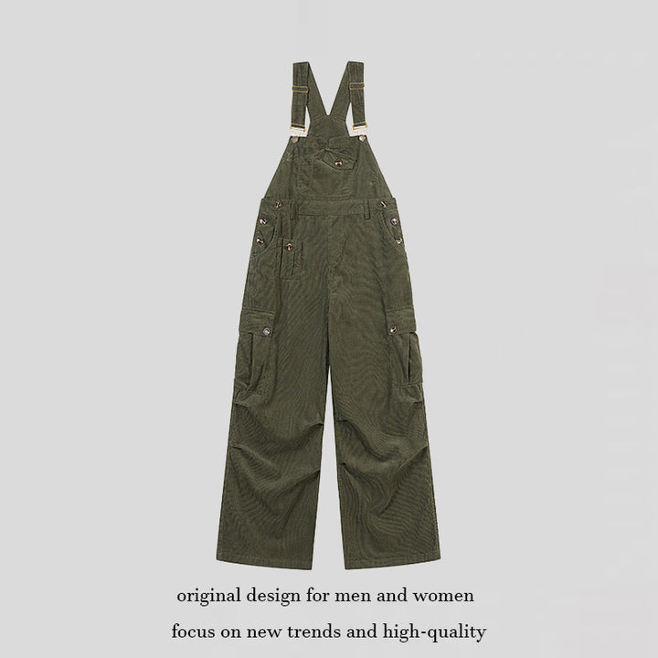 Women's Casual Corduroy Overalls with Wide Leg, Cargo Pockets and Adjustable Straps Amarae