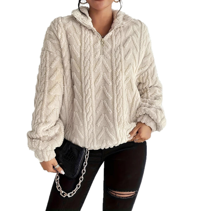 Ladies Cozy Fleece Sweater with High Collar and Zip Detail Lune London