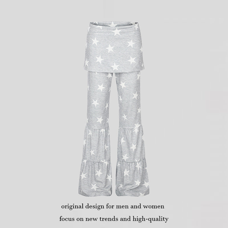 Ladies two-layer palazzo lounge pants with ruffle hems and star print Amarae