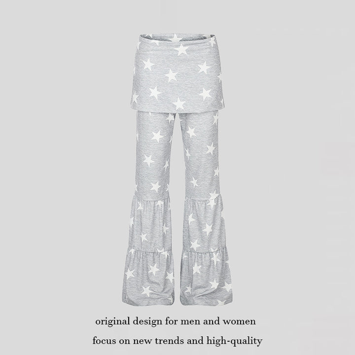 Ladies two-layer palazzo lounge pants with ruffle hems and star print Amarae