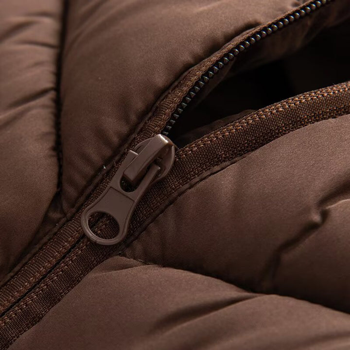 Women's hybrid quilted jacket with padding, hood, and elastic sleeve inserts Amarae