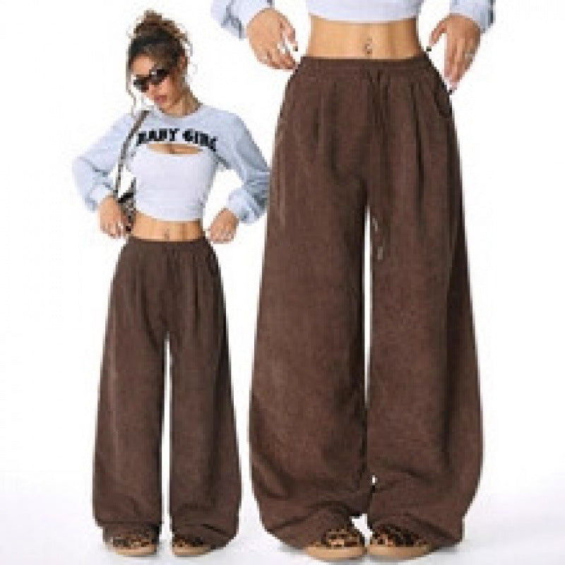 Ladies Wide Cord Pants with High Elastic Waist and Drawstring Amarae