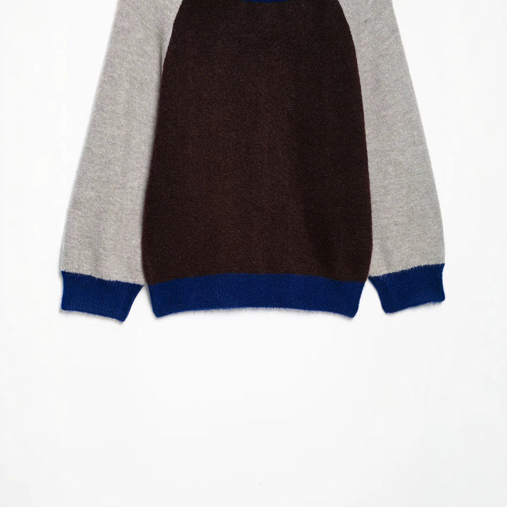 Women's Color Block Round Neck Sweater with Raglan Sleeves Amarae