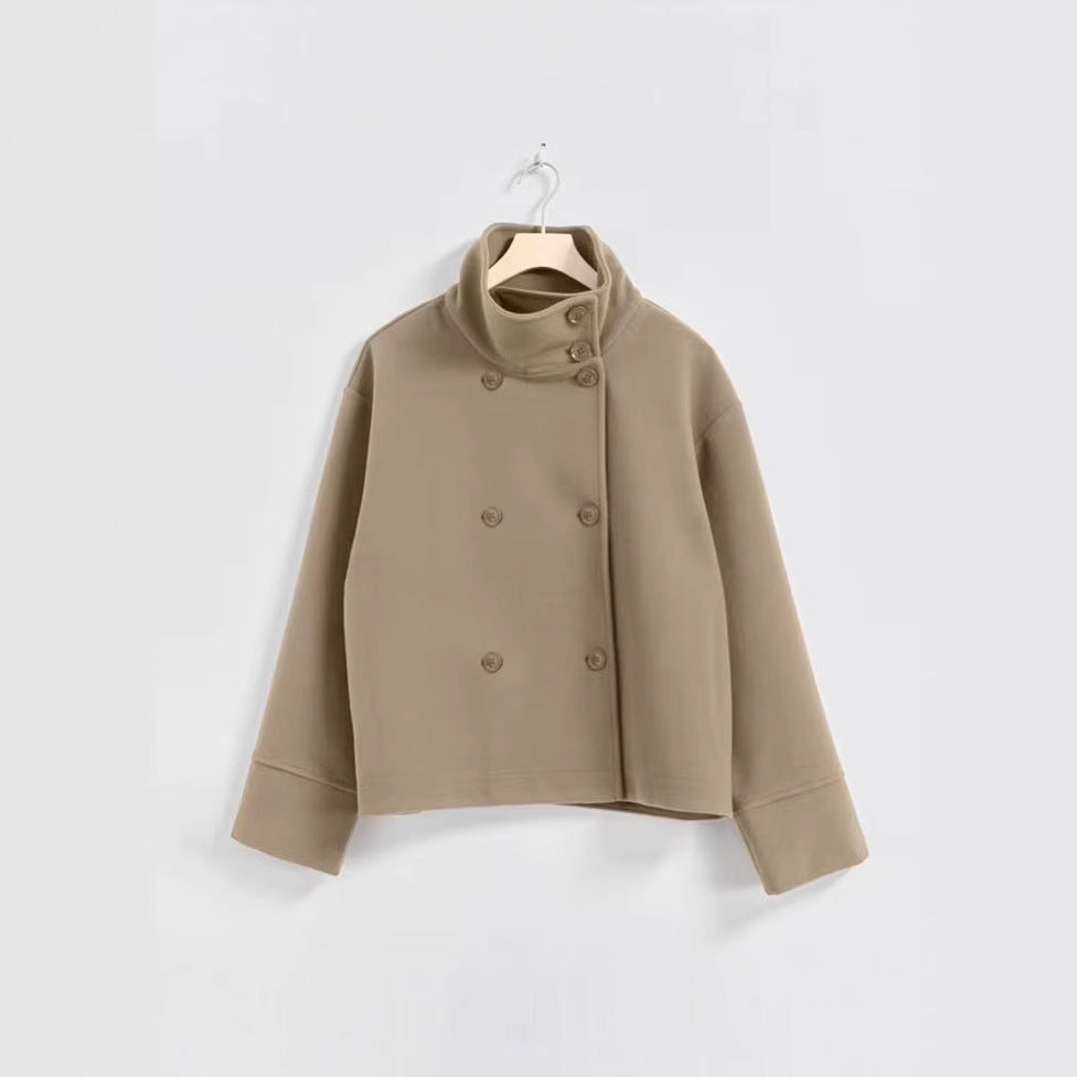 Lune London | Women's Fashion Cropped Jacket with High Collar and Double Button Placket
