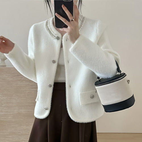 Femmes Cardigan Épais avec Perles Décoratives Chic & Stil