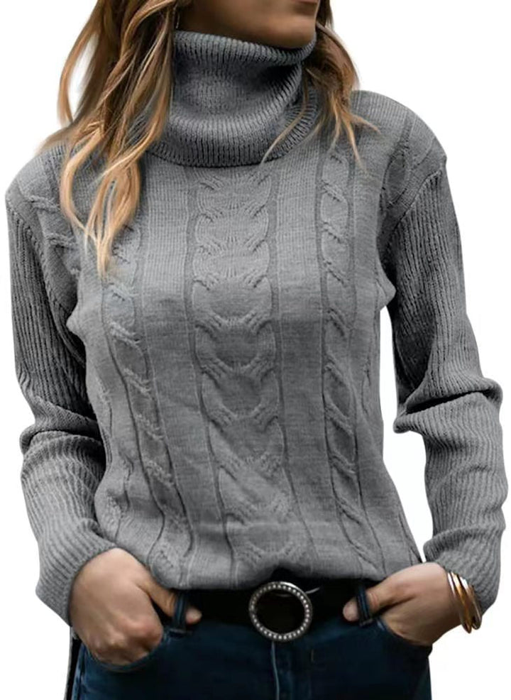Lune London | Women's Sweater with Stand-Up Collar and Cable Pattern