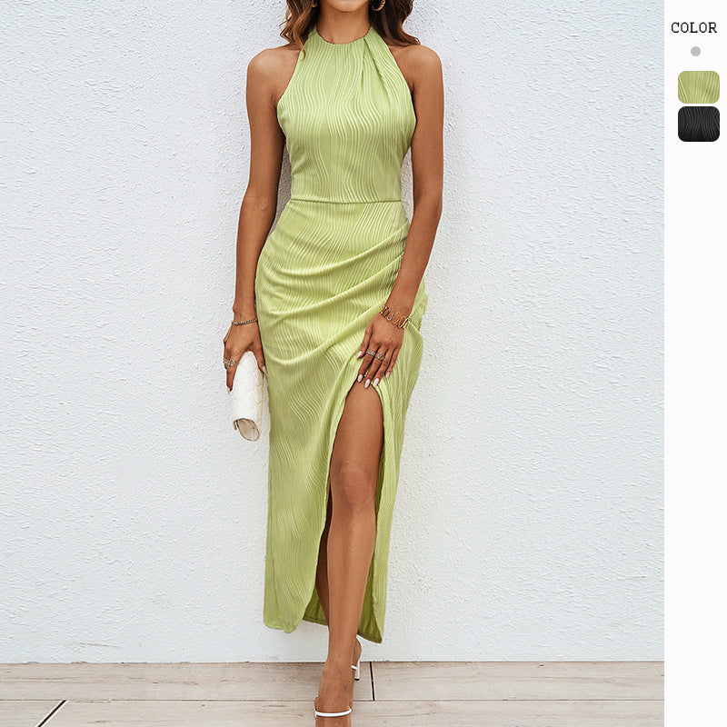 Ladies maxi dress with sophisticated wrap design and high slit