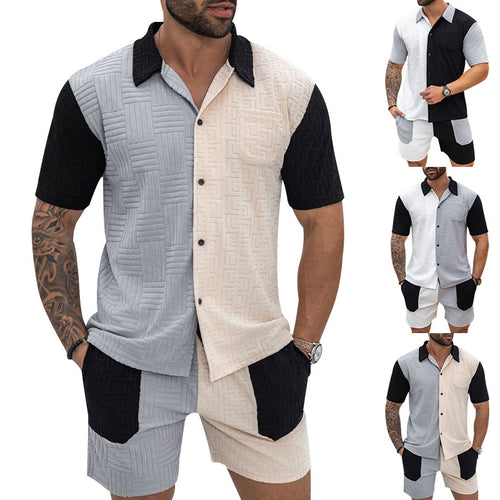 Short sleeve shirt and shorts set for men with artistic structured design Amarae