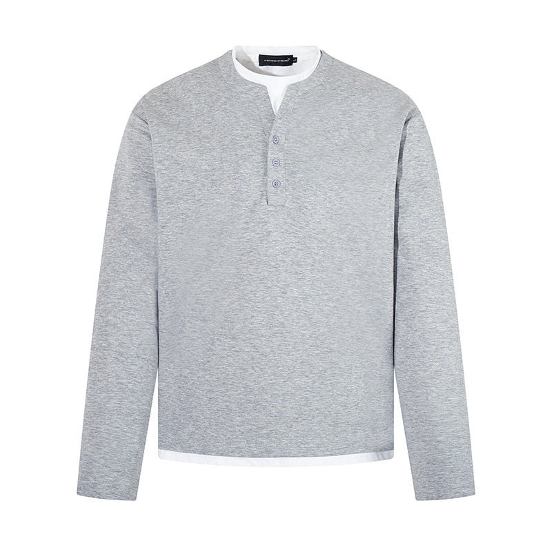 Men's Long-Sleeve Henley Layer Shirt with Contrasting Inner Collar and Modern Regular Fit Amarae