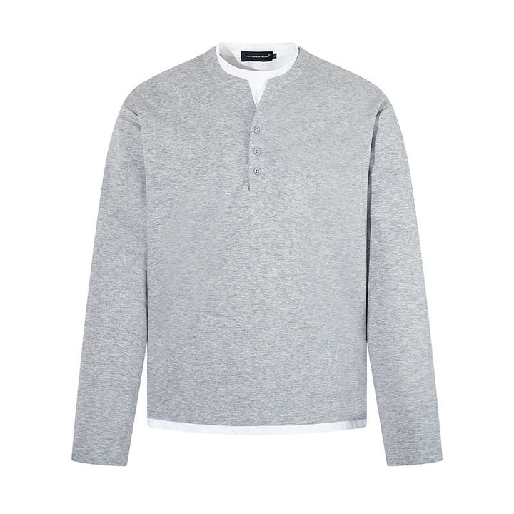 Men's Long-Sleeve Henley Layer Shirt with Contrasting Inner Collar and Modern Regular Fit Amarae