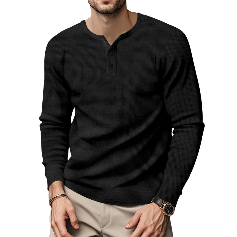 Men's Long Sleeve Henley Shirt made of breathable cotton blend with textured fabric Lune London