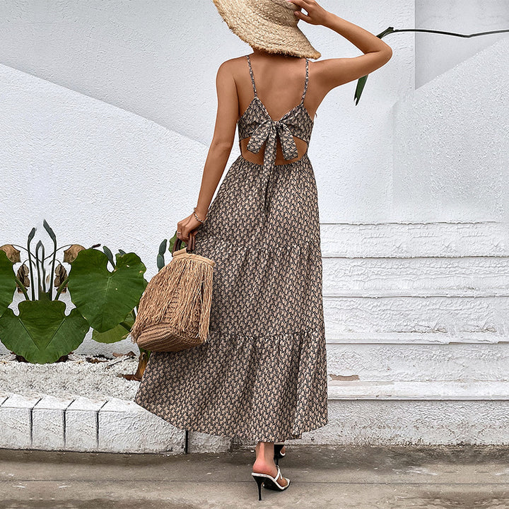 Women's Bohemian Maxi Dress with Adjustable Spaghetti Straps Lune London