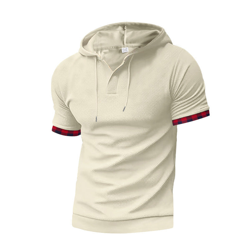Short sleeve sporty shirt for men with hood and checkered details Lune London