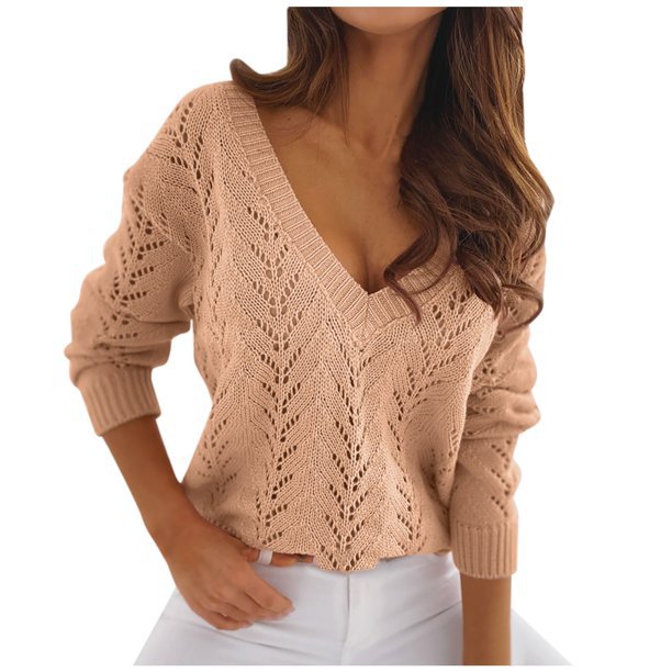 Knit V-neck sweater for women with romantic cable pattern Lune London