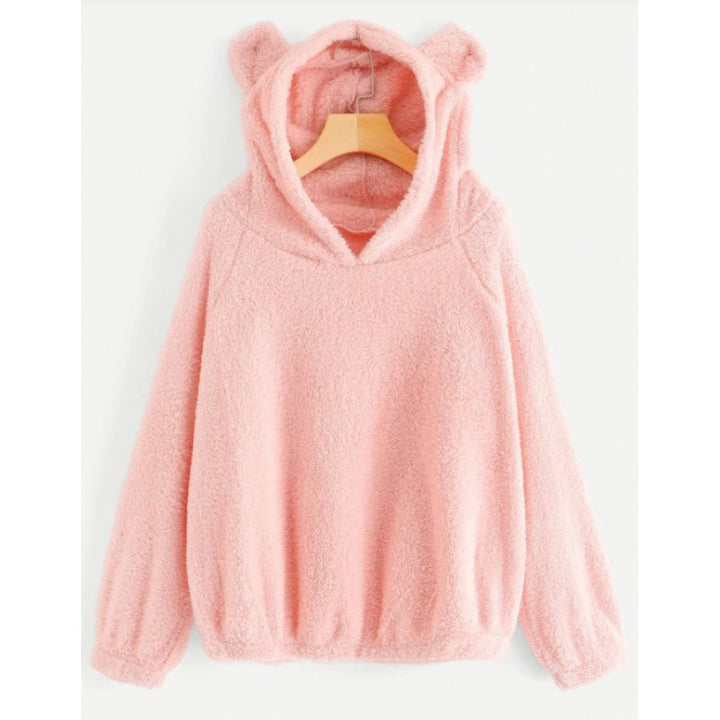 Women's Cozy Teddy Hooded Sweater with Bear Ears and Drawstring Hem Amarae