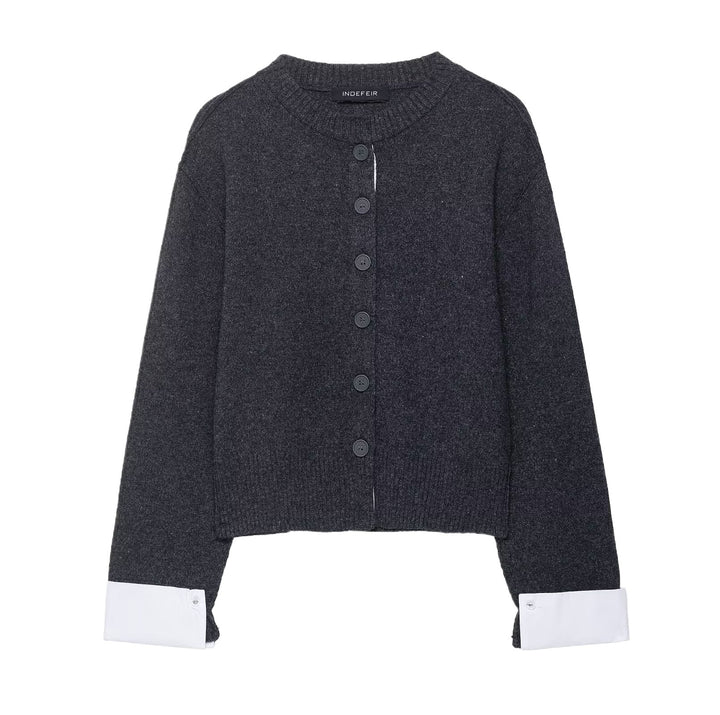 Ladies comfortable knit cardigan with stylish contrasting sleeves Lune London