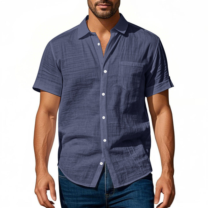 Short sleeve linen shirt for men with structured design and practical chest pocket Lune London
