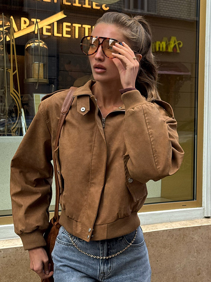 Women's short-cut bomber jacket made of faux suede with ribbed cuffs Amarae
