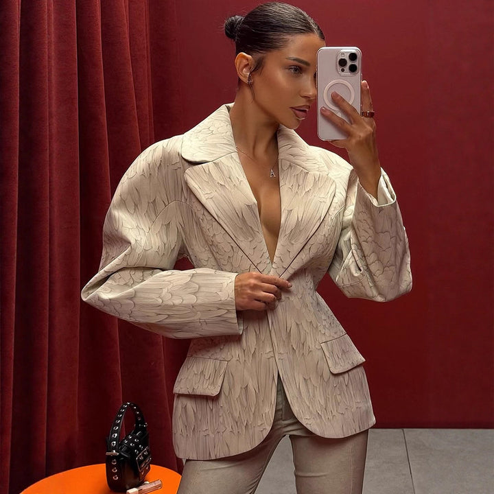 Women's Fitted Blazer with Feather Structure and Distinctive Shoulder Area Amarae