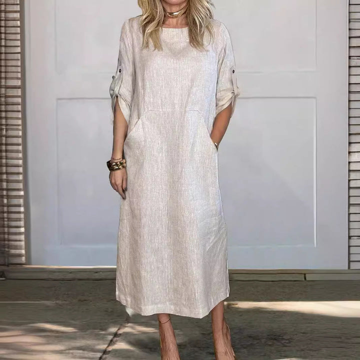 Women Casual Linen Dress with Practical Pockets and Stylish Button Details Lune London