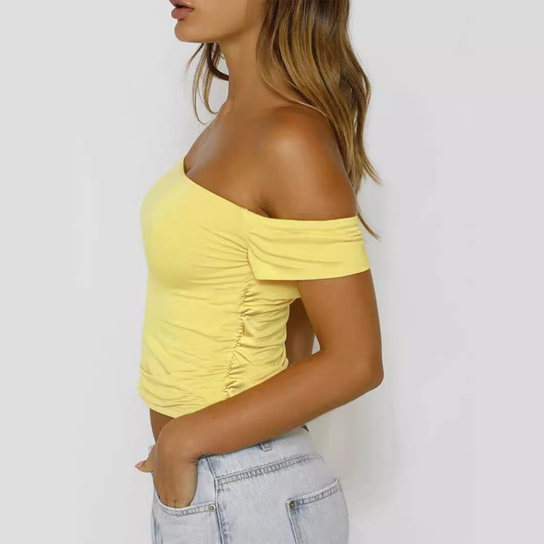 Women Off-Shoulder Cropped Top with Ruffle Details Lune London