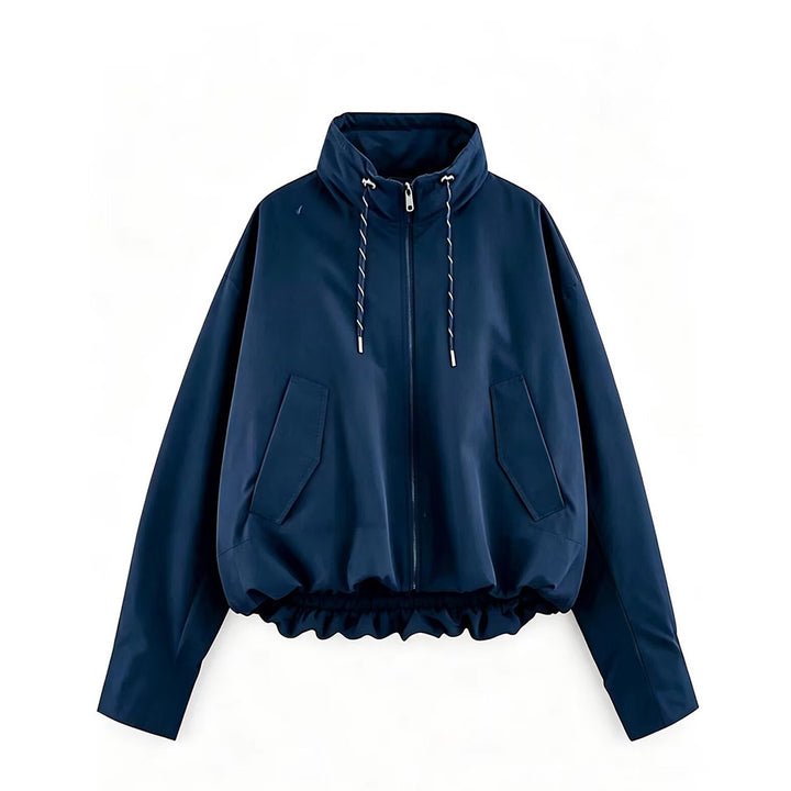 Women's Cropped Oversize Windbreaker with high funnel collar, drawstring and gathered elastic waistband Amarae