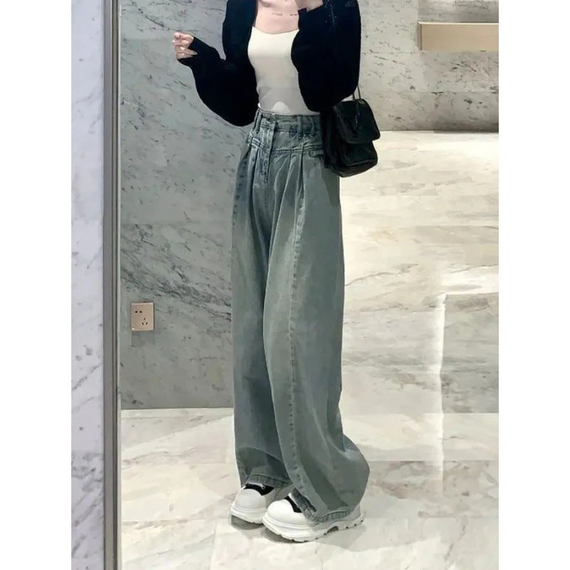Jeans femmes taille haute à coupe large avec un design de ceinture élégant Chic & Stil