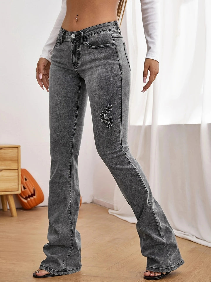 Women’s high-waisted flared jeans with pearl appliqué and shaping waistband Amarae