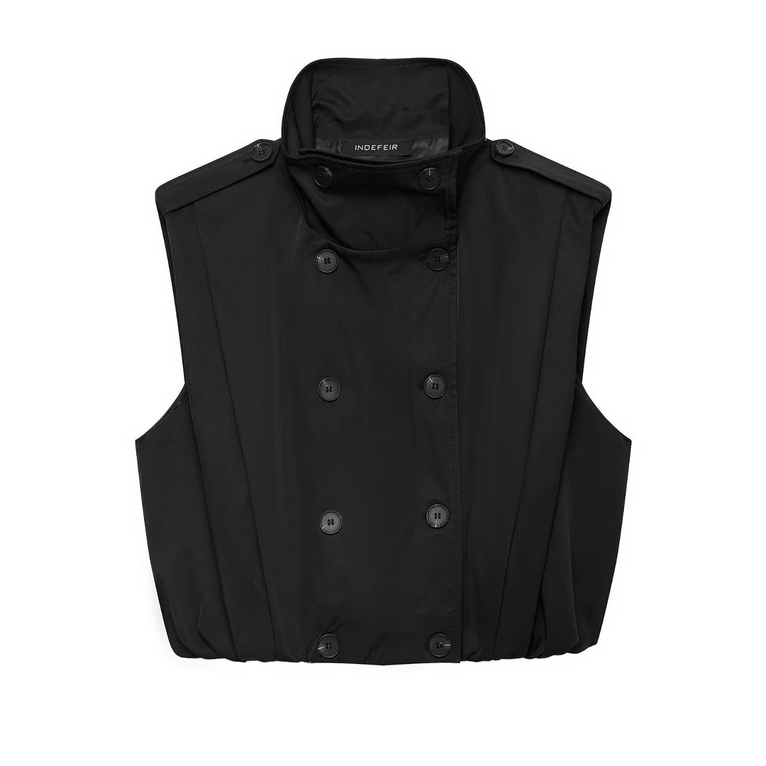Women Sleeveless Trench Vest with Double Breasted and Stand Collar Amarae