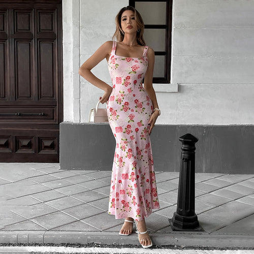 Robe maxi femme avec encolure carrée et design floral en sequins Chic & Stil