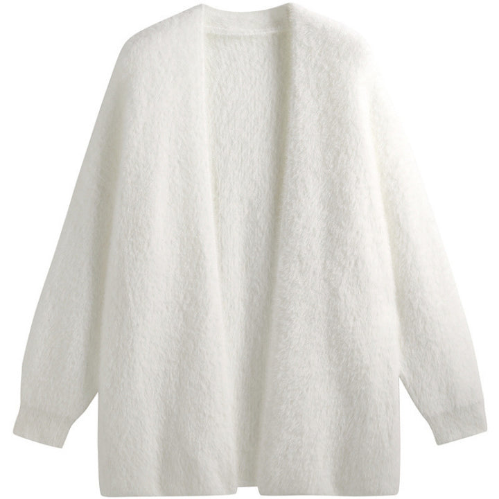 Ladies oversized cardigan in soft fleece with open cut Lune London