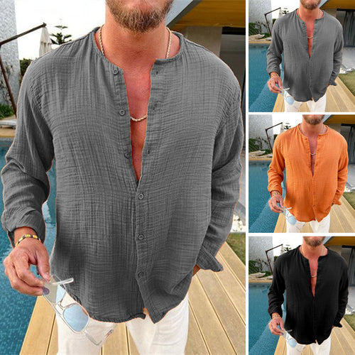 Long sleeve shirts for men made of lightweight and breathable fabric with button placket Amarae