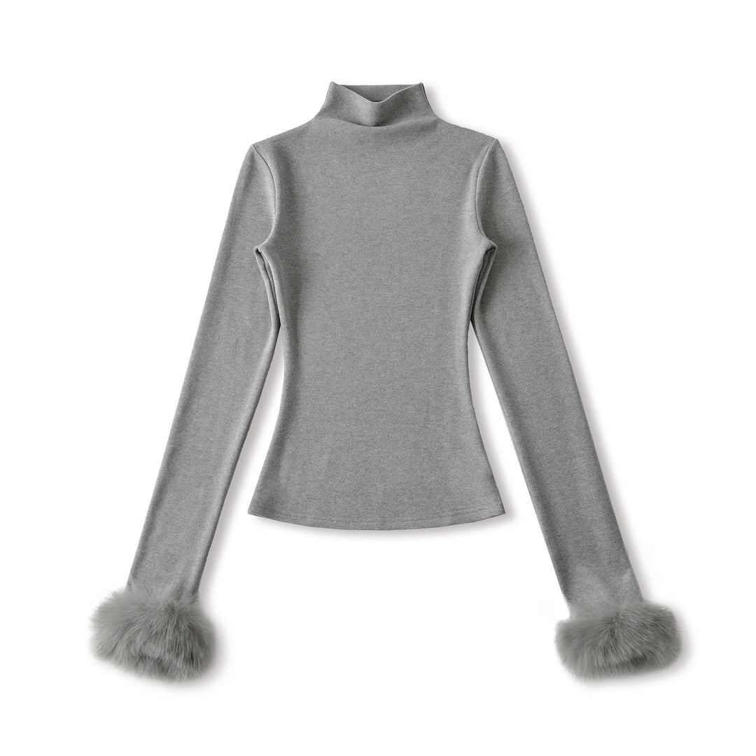 Women's Fitted Turtleneck Top with Faux Fur Cuffs Amarae