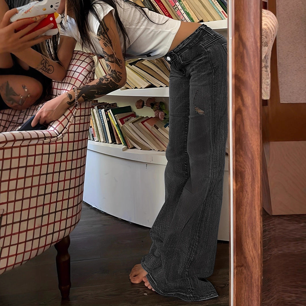 Women's High-Waisted Flared Jeans with Bell Bottoms, Subtle Embroidery & Extended Hem Amarae