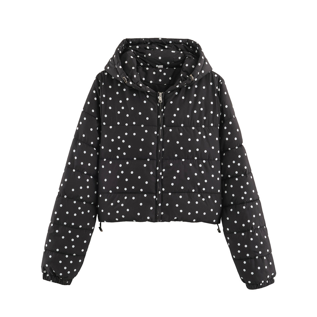 Women's Padded Cropped Hooded Jacket with Polka Dot Pattern Amarae