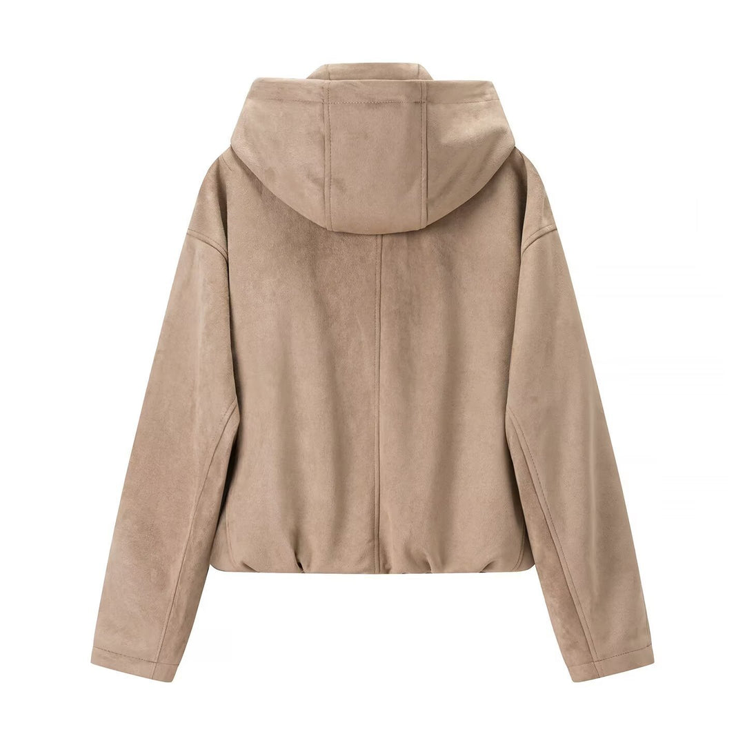 Women's short-cut velour hooded jacket with zipper and elastic hem Amarae