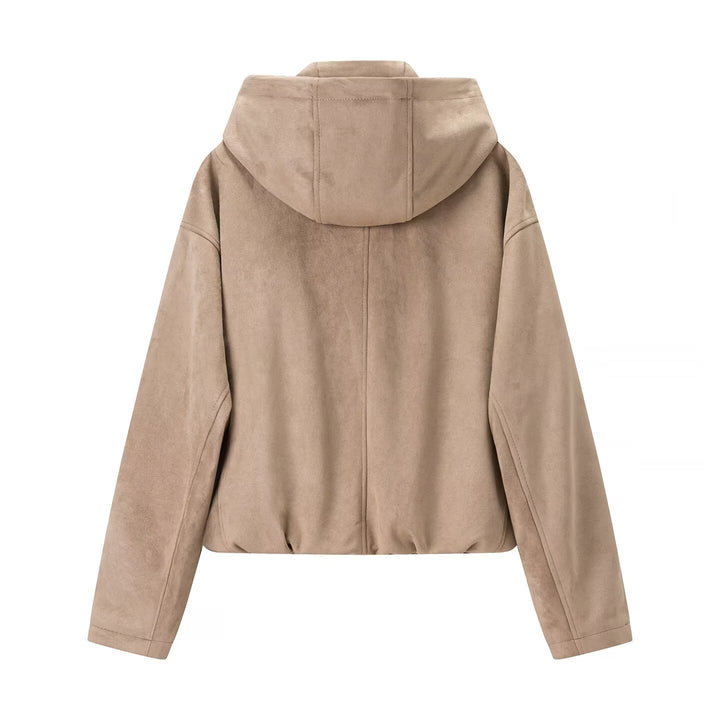 Women's short-cut velour hooded jacket with zipper and elastic hem Amarae