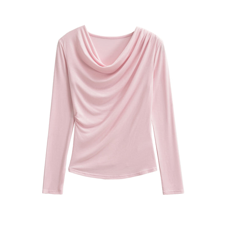 Women's Waterfall Collar Long Sleeve Shirt with Draping and Tailored Wrap Look Amarae