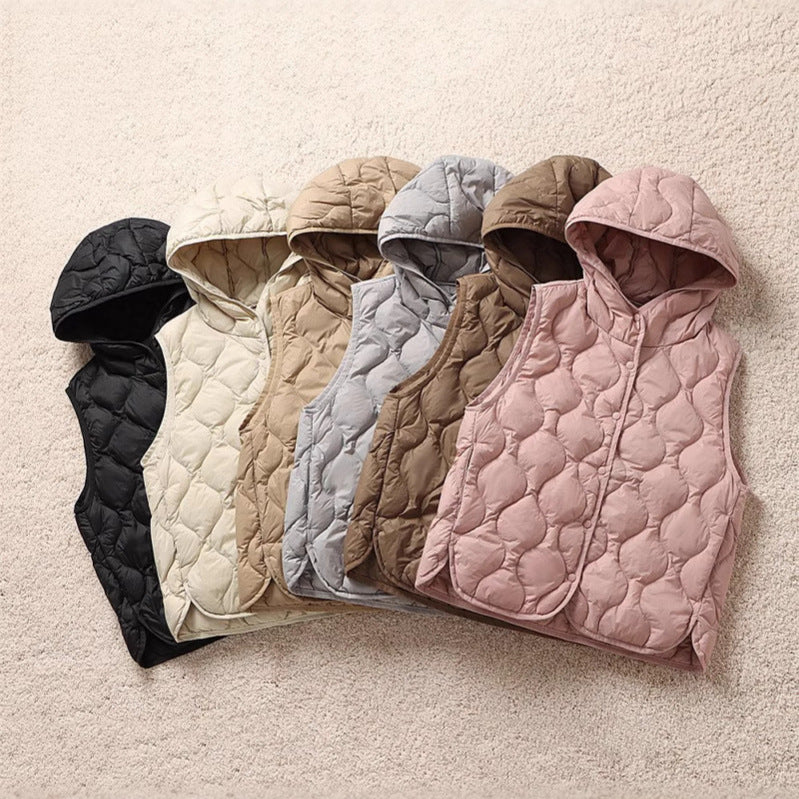 Women's ultra-light quilted hooded drop-stitched vest with tailored silhouette Amarae